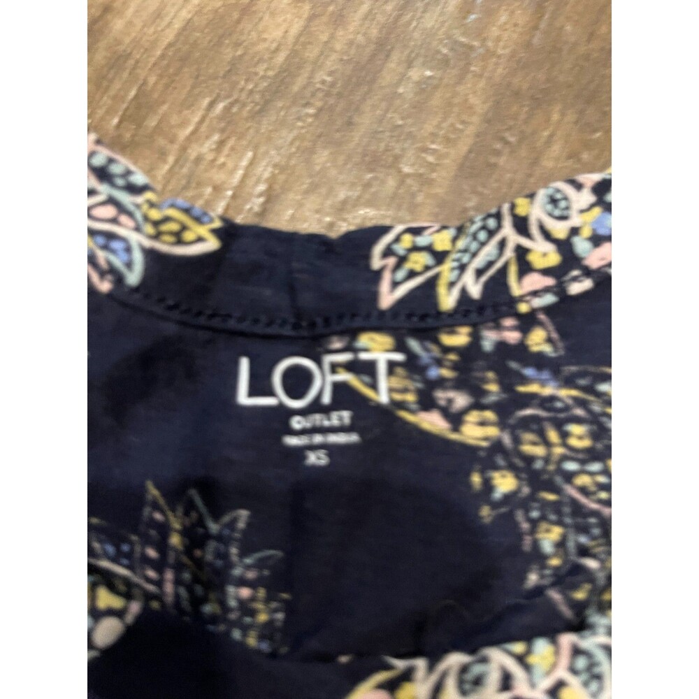 Ann Taylor Loft Tank Top Womens XS Navy Blue Pineapple Pattern Tropical Blouse - Picture 4 of 4